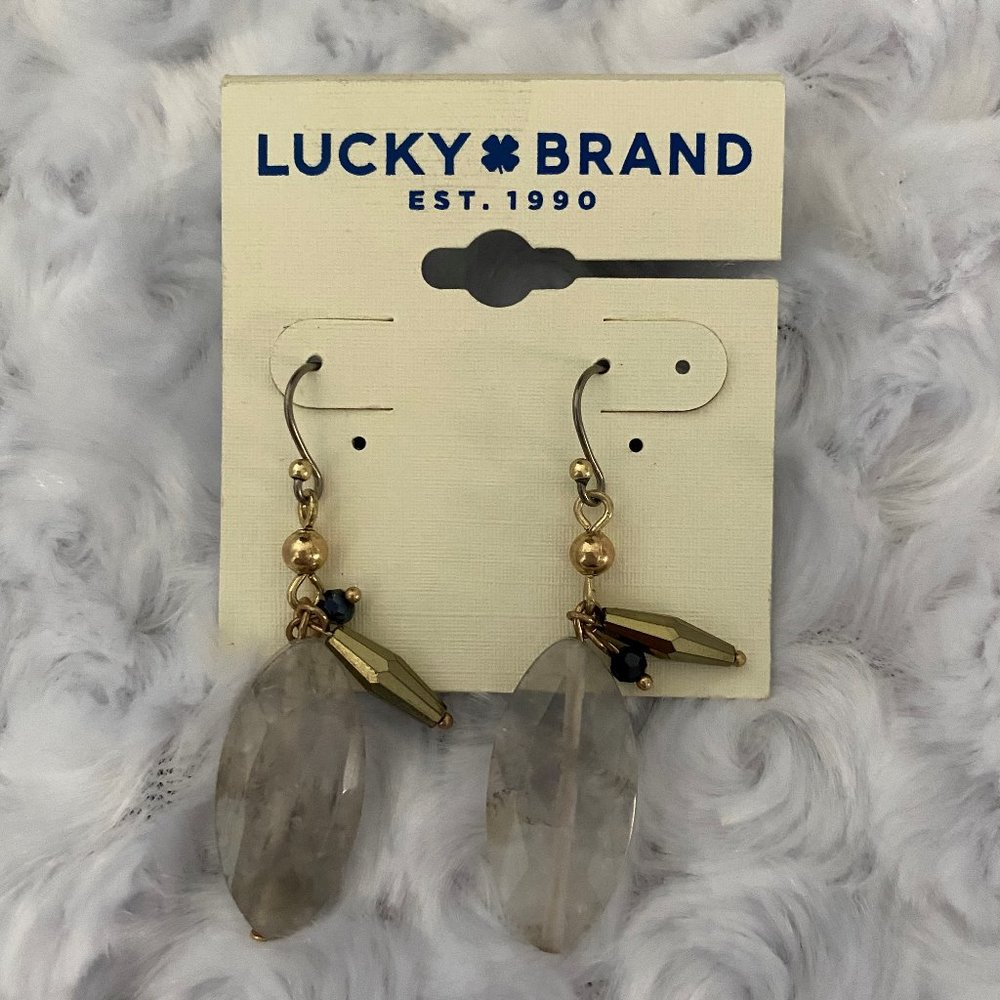 Lucky Brand Beaded Light Gray Drop Earrings - Picture 1 of 2